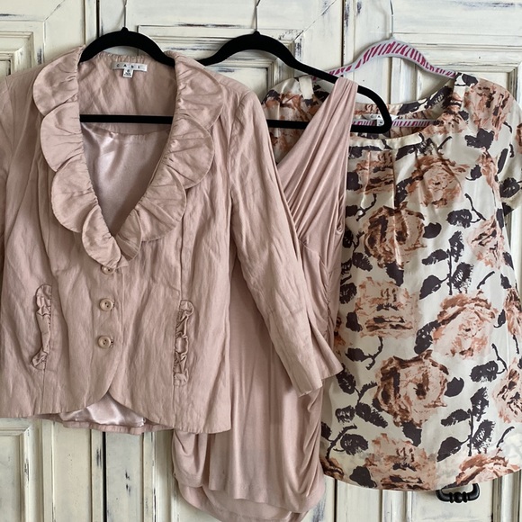 CAbi Jackets & Blazers - LOT Cabi pink petal jacket 6 & SS silk blouse M & ruched tank M